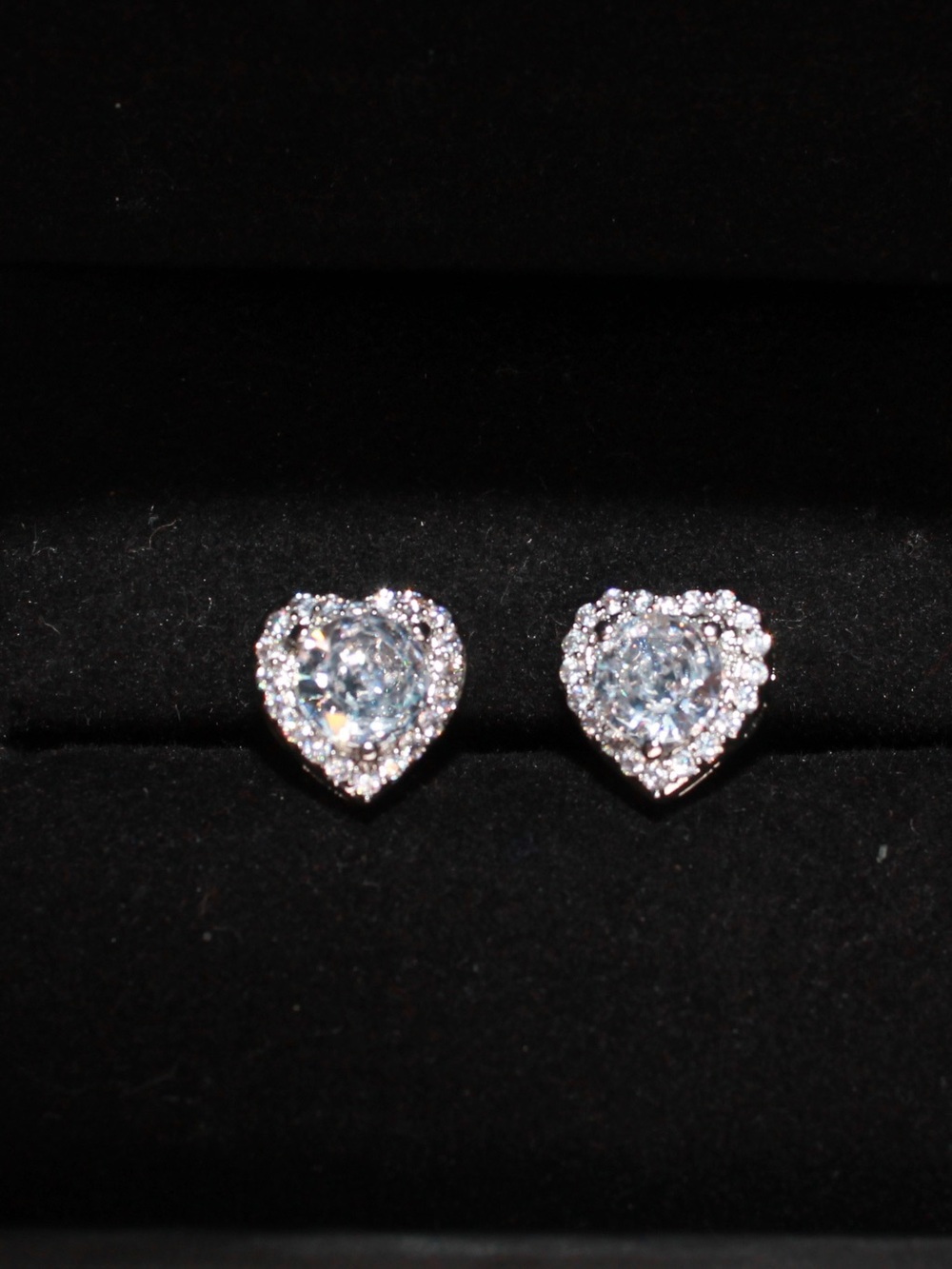 Swarovski Silver-Tone Heart Crystal Halo Stud Earrings
